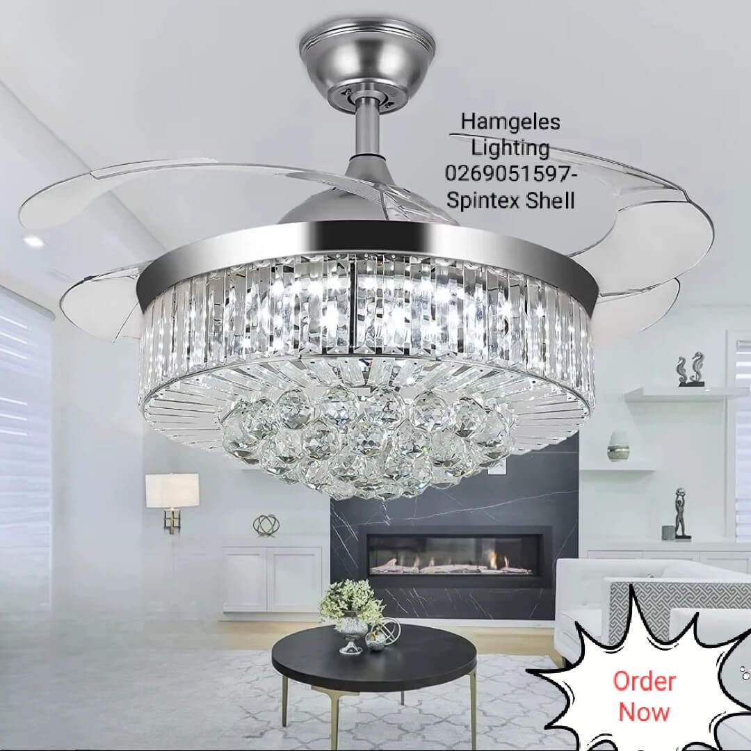 Chrome 3colors Retractable Ceiling Fan with LED Light